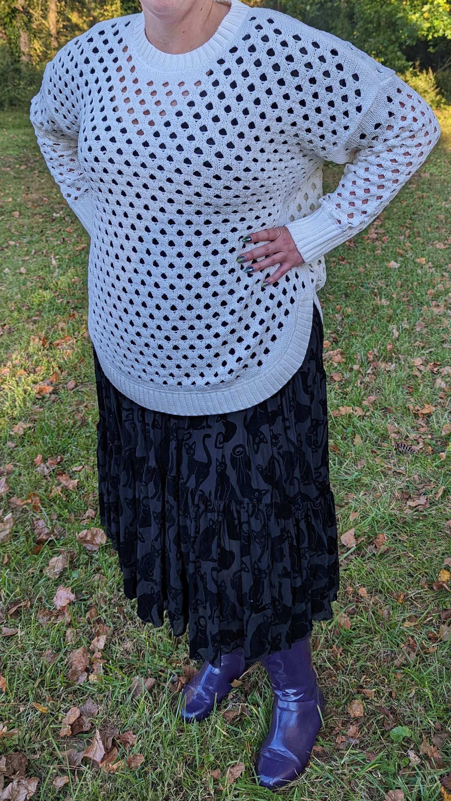 White Chenille Cutout Sweater