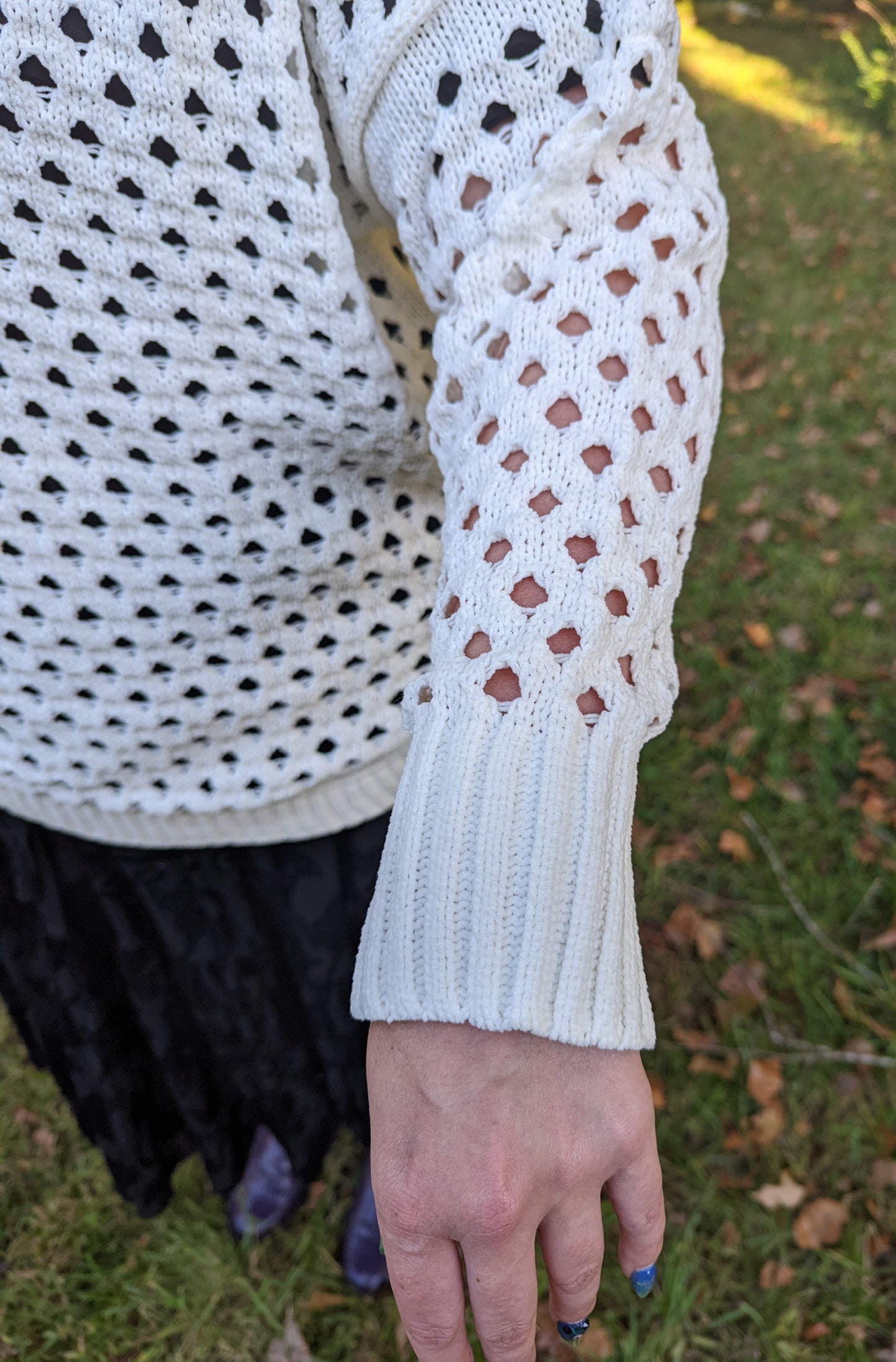 White Chenille Cutout Sweater