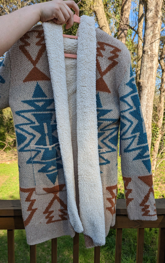 Geometric Sherpa-Lined Hooded Sweater