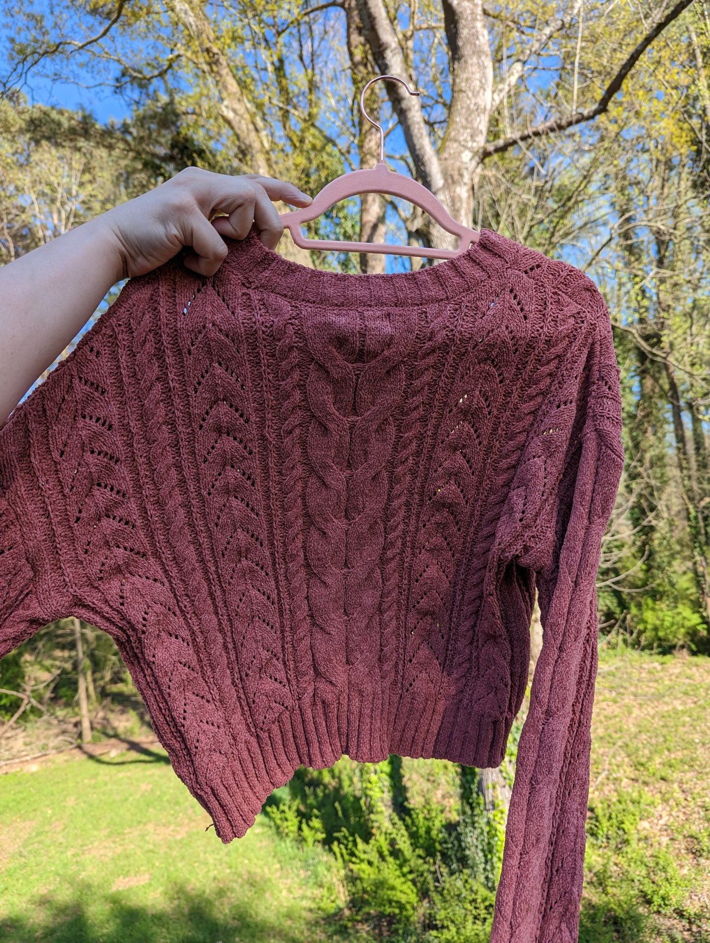 Mauve Crop Cable Knit Sweater