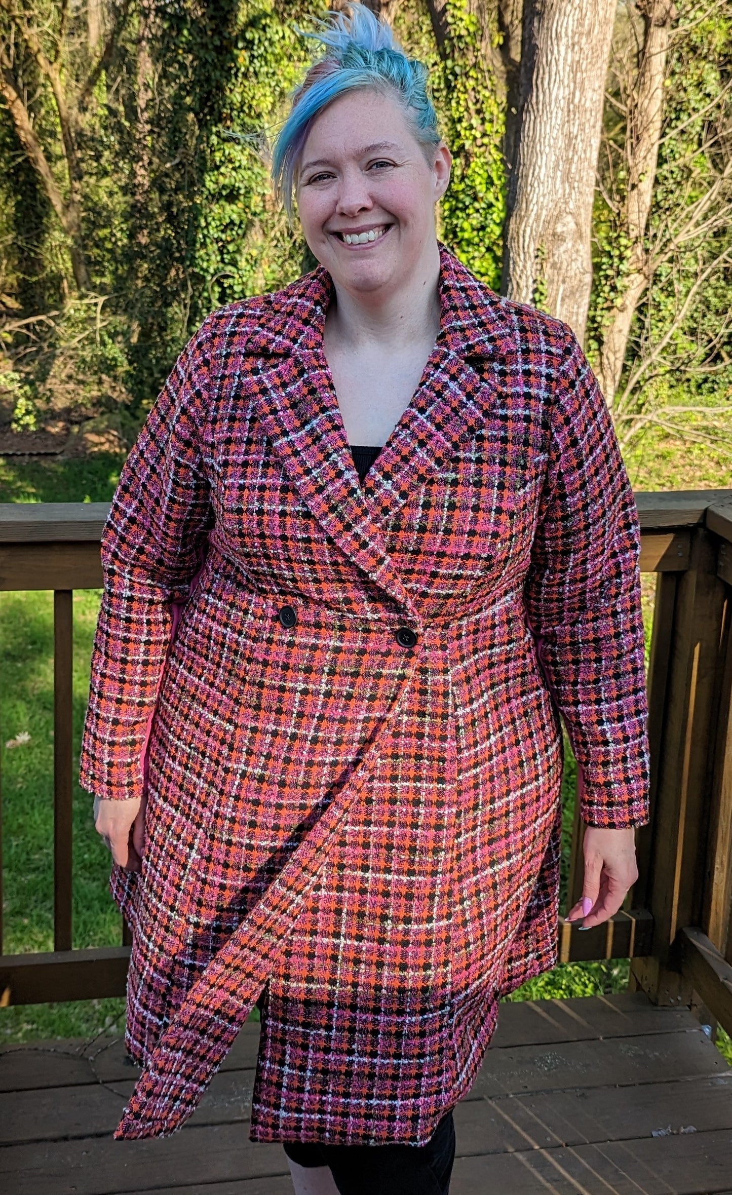 Torrid Pink & Orange Plaid Statement Coat