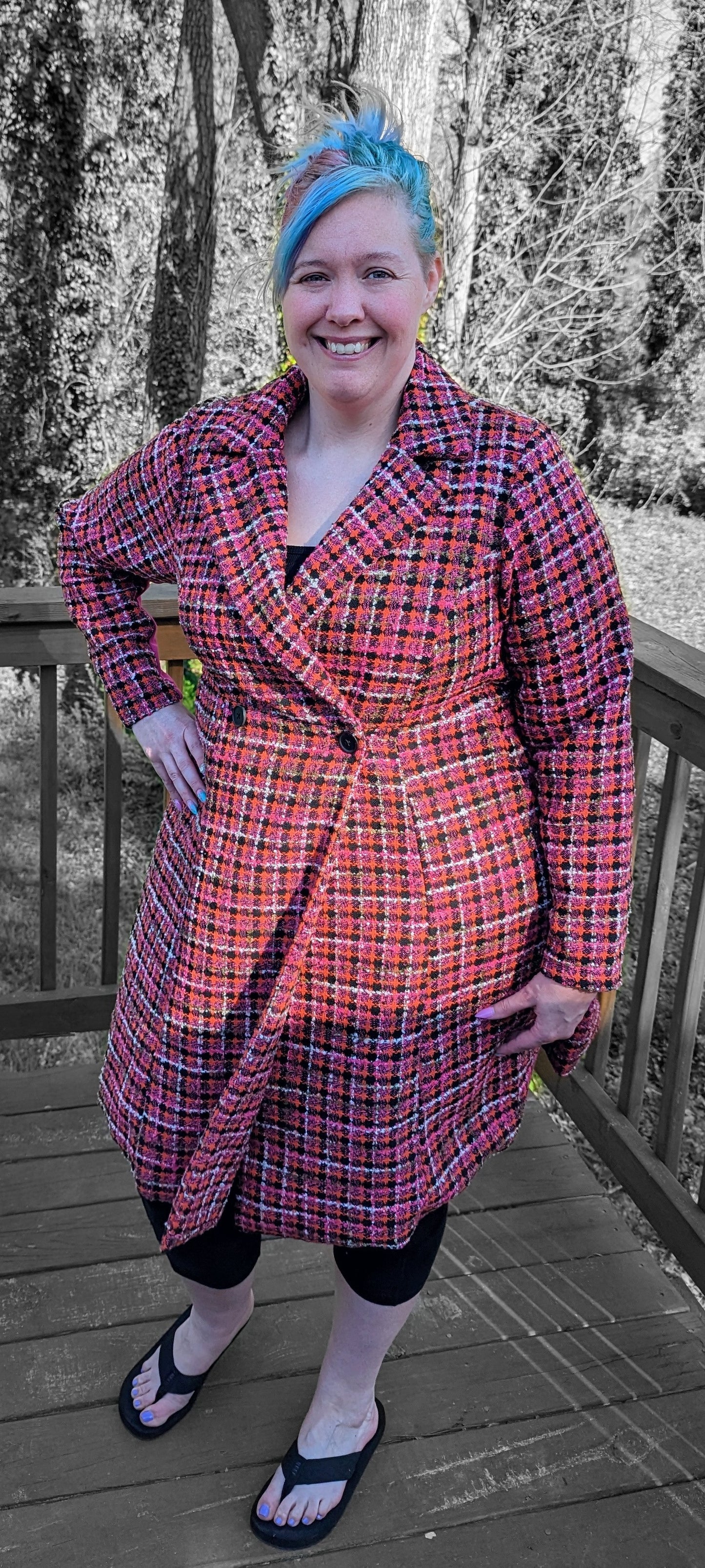 Torrid Pink & Orange Plaid Statement Coat