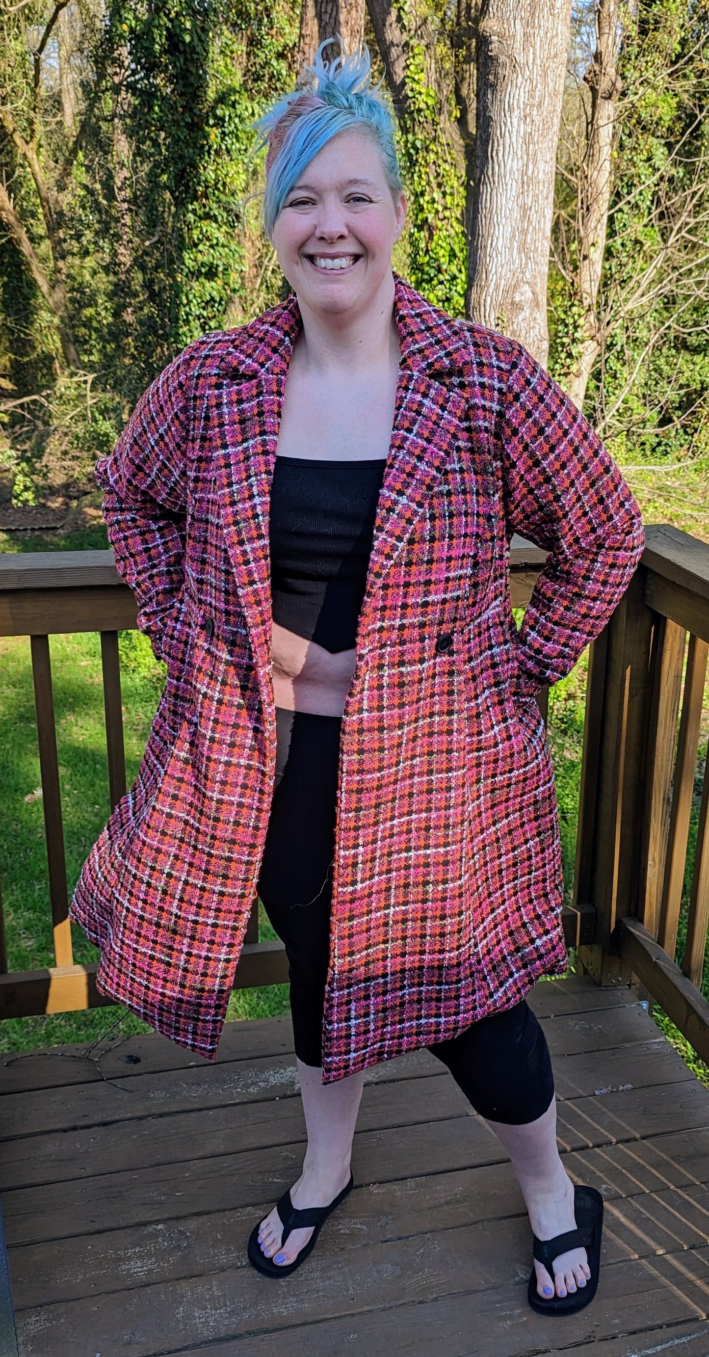 Torrid Pink & Orange Plaid Statement Coat