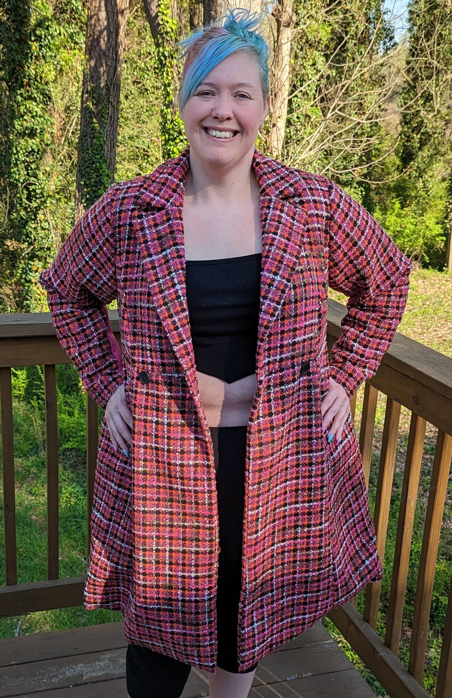 Torrid Pink & Orange Plaid Statement Coat