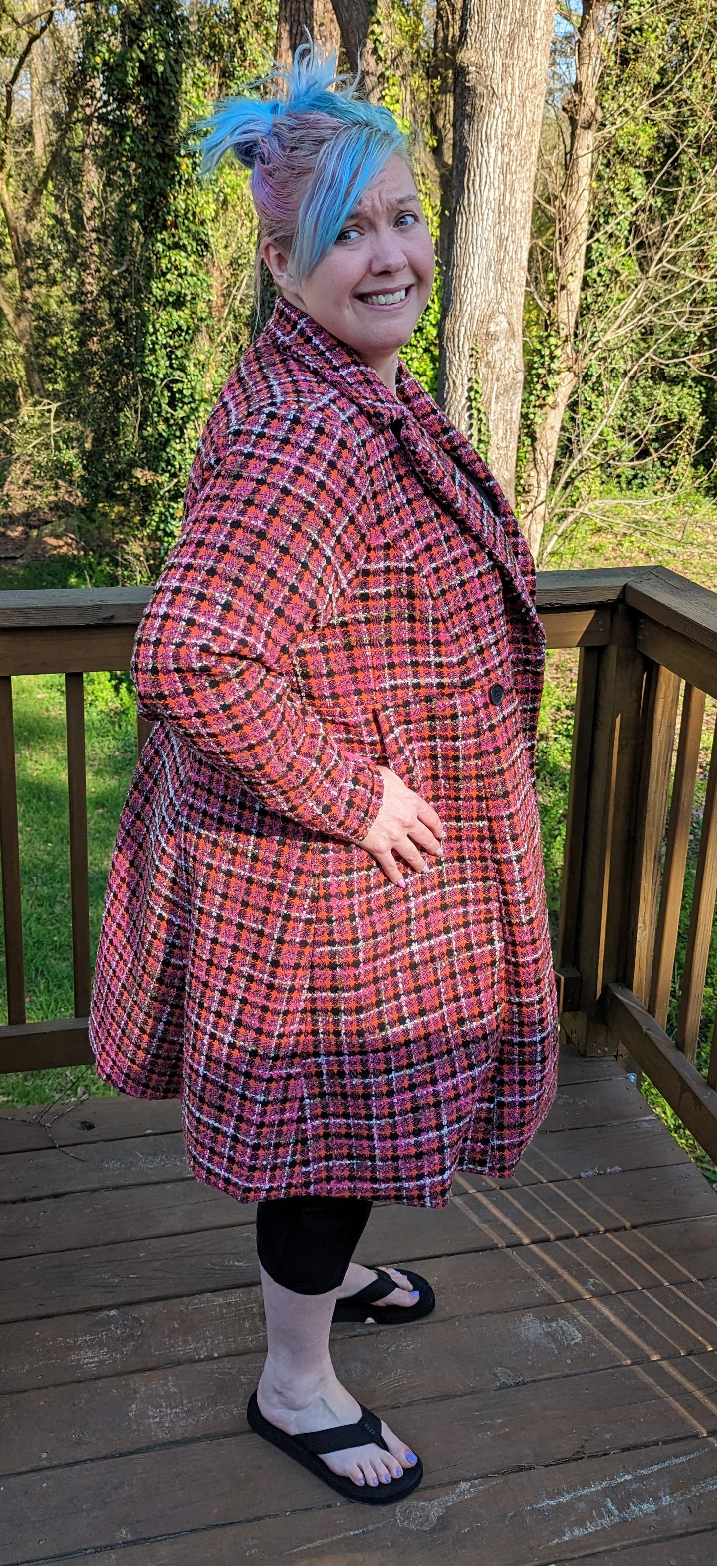 Torrid Pink & Orange Plaid Statement Coat